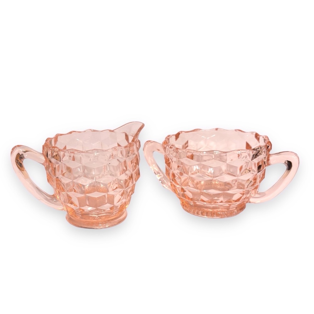 JEANETTE GLASS Pink Depression Glass Cream & Sugar Serving Set